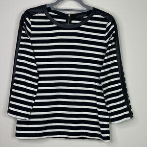J. Crew Rugby Striped Faux Leather Sleeve Top Women's Size Small